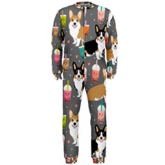 Corgi Boba Tea Bubble Tea Kawaii Food Welsh Corgis Dog Onepiece Jumpsuit (men)