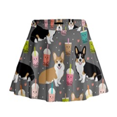 Corgi Boba Tea Bubble Tea Kawaii Food Welsh Corgis Dog Mini Flare Skirt by Perong