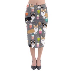 Corgi Boba Tea Bubble Tea Kawaii Food Welsh Corgis Dog Midi Pencil Skirt by Perong