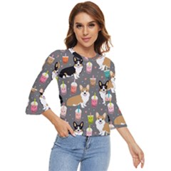 Corgi Boba Tea Bubble Tea Kawaii Food Welsh Corgis Dog Bell Sleeve Top