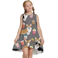 Corgi Boba Tea Bubble Tea Kawaii Food Welsh Corgis Dog Kids  Frill Swing Dress by Perong