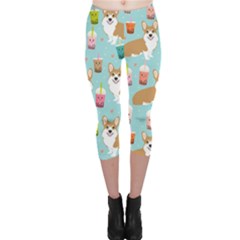 Corgi Boba Tea Bubble Tea Kawaii Food Welsh Corgis Dog Pattern Capri Leggings  by Perong