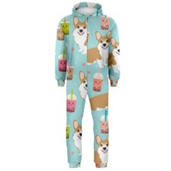 Corgi Boba Tea Bubble Tea Kawaii Food Welsh Corgis Dog Pattern Hooded Jumpsuit (men) by Perong