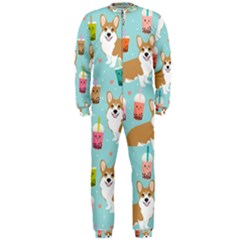 Corgi Boba Tea Bubble Tea Kawaii Food Welsh Corgis Dog Pattern Onepiece Jumpsuit (men)