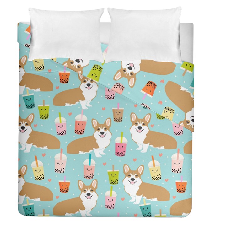 Corgi Boba Tea Bubble Tea Kawaii Food Welsh Corgis Dog Pattern Duvet Cover Double Side (Queen Size)