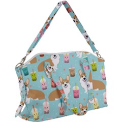 Corgi Boba Tea Bubble Tea Kawaii Food Welsh Corgis Dog Pattern Canvas Crossbody Bag by Perong