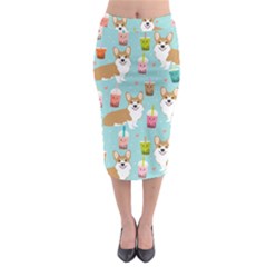 Corgi Boba Tea Bubble Tea Kawaii Food Welsh Corgis Dog Pattern Midi Pencil Skirt by Perong