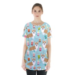 Corgi Boba Tea Bubble Tea Kawaii Food Welsh Corgis Dog Pattern Skirt Hem Sports Top by Perong