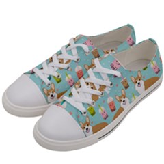 Corgi Boba Tea Bubble Tea Kawaii Food Welsh Corgis Dog Pattern Women s Low Top Canvas Sneakers by Perong