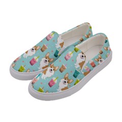 Corgi Boba Tea Bubble Tea Kawaii Food Welsh Corgis Dog Pattern Women s Canvas Slip Ons by Perong