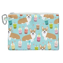 Corgi Boba Tea Bubble Tea Kawaii Food Welsh Corgis Dog Pattern Canvas Cosmetic Bag (xl) by Perong