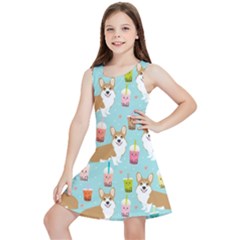 Corgi Boba Tea Bubble Tea Kawaii Food Welsh Corgis Dog Pattern Kids  Lightweight Sleeveless Dress by Perong