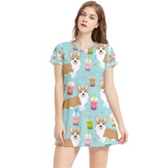 Corgi Boba Tea Bubble Tea Kawaii Food Welsh Corgis Dog Pattern Women s Sports Skirt by Perong