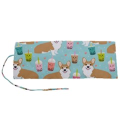 Corgi Boba Tea Bubble Tea Kawaii Food Welsh Corgis Dog Pattern Roll Up Canvas Pencil Holder (s) by Perong