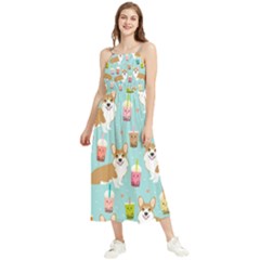 Corgi Boba Tea Bubble Tea Kawaii Food Welsh Corgis Dog Pattern Boho Sleeveless Summer Dress by Perong