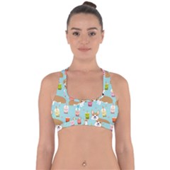 Corgi Boba Tea Bubble Tea Kawaii Food Welsh Corgis Dog Pattern Cross Back Hipster Bikini Top  by Perong