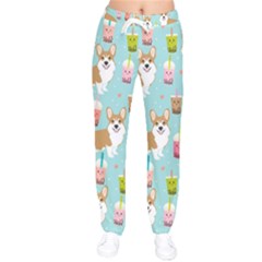 Corgi Boba Tea Bubble Tea Kawaii Food Welsh Corgis Dog Pattern Women Velvet Drawstring Pants