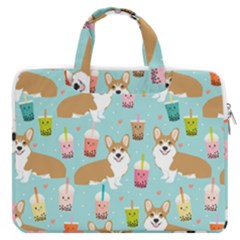 Corgi Boba Tea Bubble Tea Kawaii Food Welsh Corgis Dog Pattern Macbook Pro 15  Double Pocket Laptop Bag  by Perong