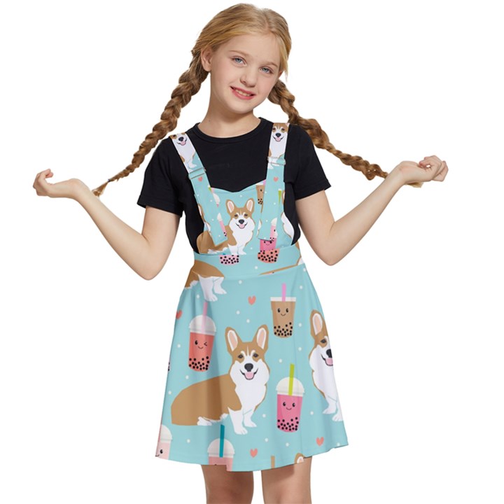 Corgi Boba Tea Bubble Tea Kawaii Food Welsh Corgis Dog Pattern Kids  Apron Dress