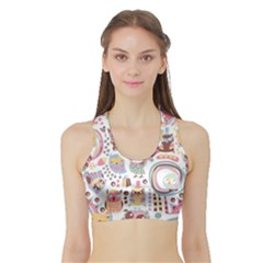 Cute Owl Bird Animal Pattern Sports Bra With Border by Perong