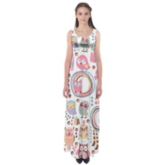 Cute Owl Bird Animal Pattern Empire Waist Maxi Dress by Perong