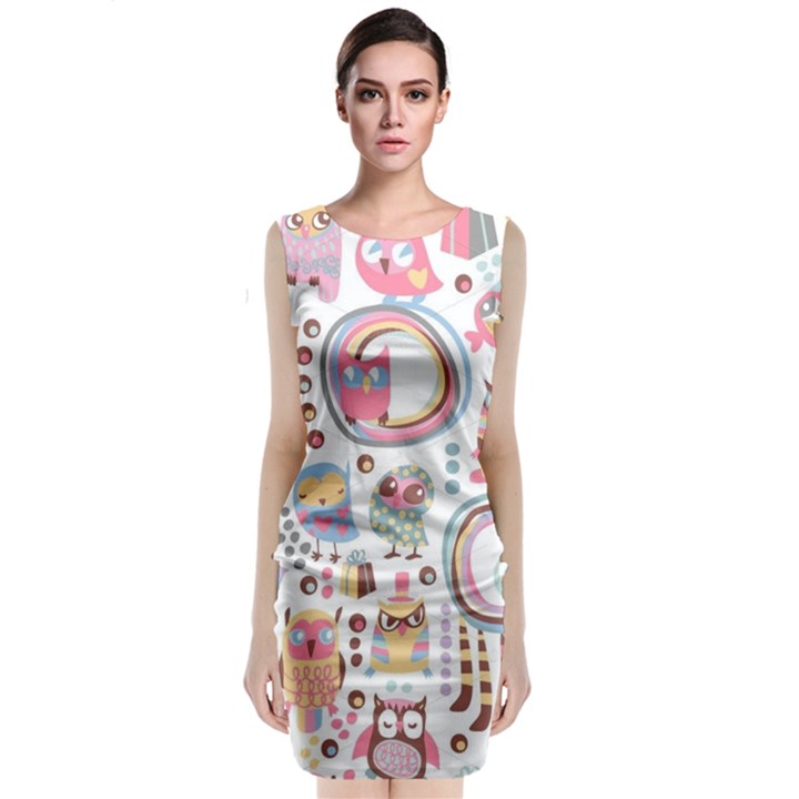 Cute Owl Bird Animal Pattern Classic Sleeveless Midi Dress