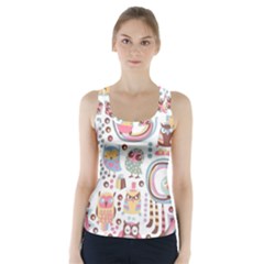 Cute Owl Bird Animal Pattern Racer Back Sports Top by Perong