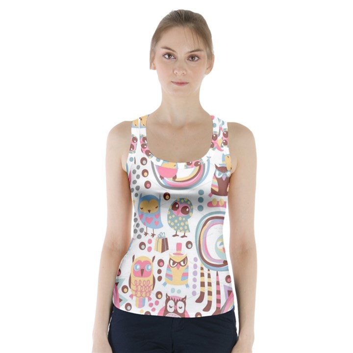 Cute Owl Bird Animal Pattern Racer Back Sports Top