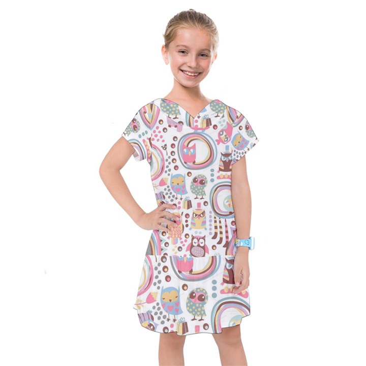 Cute Owl Bird Animal Pattern Kids  Drop Waist Dress