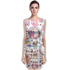 Cute Owl Bird Animal Pattern Sleeveless Velvet Midi Dress