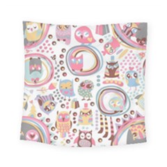 Cute Owl Bird Animal Pattern Square Tapestry (small)