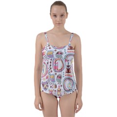 Cute Owl Bird Animal Pattern Twist Front Tankini Set by Perong