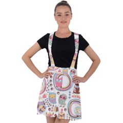 Cute Owl Bird Animal Pattern Velvet Suspender Skater Skirt by Perong