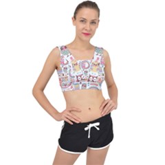 Cute Owl Bird Animal Pattern V-back Sports Bra by Perong