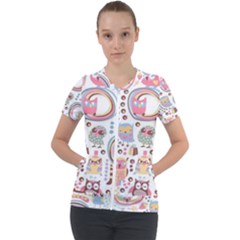 Cute Owl Bird Animal Pattern Short Sleeve Zip Up Jacket