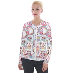 Cute Owl Bird Animal Pattern Velvet Zip Up Jacket by Perong