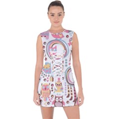 Cute Owl Bird Animal Pattern Lace Up Front Bodycon Dress by Perong