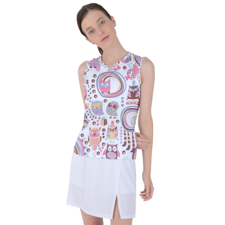 Cute Owl Bird Animal Pattern Women s Sleeveless Sports Top