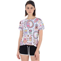 Cute Owl Bird Animal Pattern Open Back Sport T-shirt by Perong