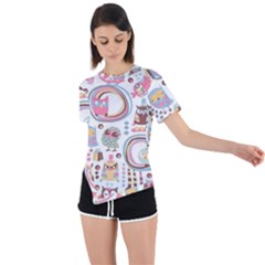 Cute Owl Bird Animal Pattern Asymmetrical Short Sleeve Sports T-shirt by Perong