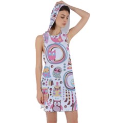 Cute Owl Bird Animal Pattern Racer Back Hoodie Dress by Perong