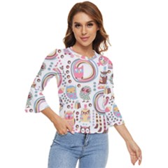 Cute Owl Bird Animal Pattern Bell Sleeve Top