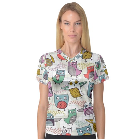 Owl Animal Bird Pattern V-neck Sport Mesh T-shirt by Perong