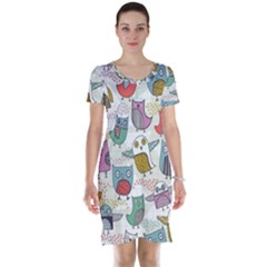 Owl Animal Bird Pattern Short Sleeve Nightdress