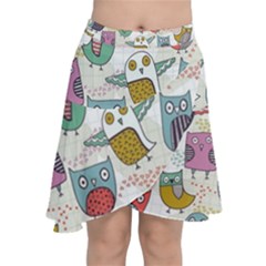 Owl Animal Bird Pattern Chiffon Wrap Front Skirt by Perong