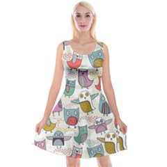 Owl Animal Bird Pattern Reversible Velvet Sleeveless Dress