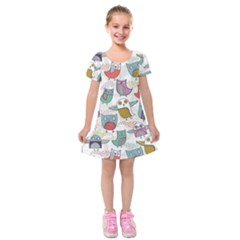 Owl Animal Bird Pattern Kids  Short Sleeve Velvet Dress