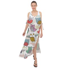 Owl Animal Bird Pattern Maxi Chiffon Cover Up Dress by Perong