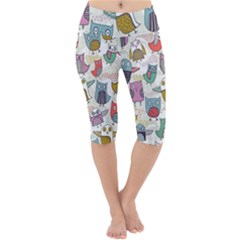 Owl Animal Bird Pattern Lightweight Velour Cropped Yoga Leggings by Perong