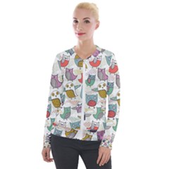 Owl Animal Bird Pattern Velvet Zip Up Jacket by Perong